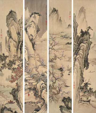 陈少梅 山水人物 四屏